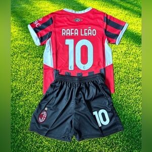 Rafael Leao 10 Kids Soccer Jersey Set AC Milan Toddler Youth Soccer Uniform